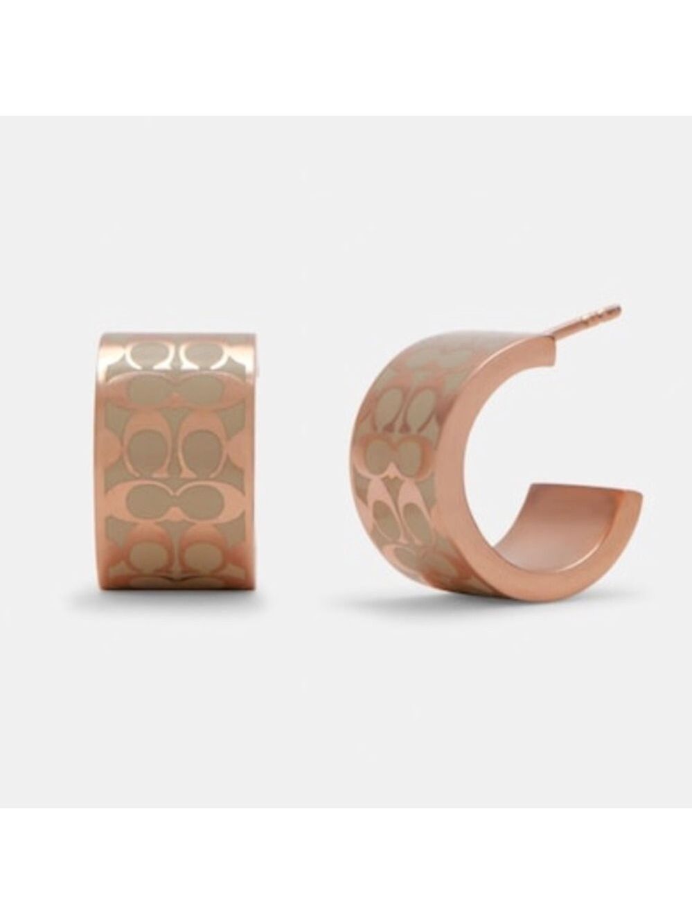 Coach Signature Huggie Earrings Chalk Rose Gold
